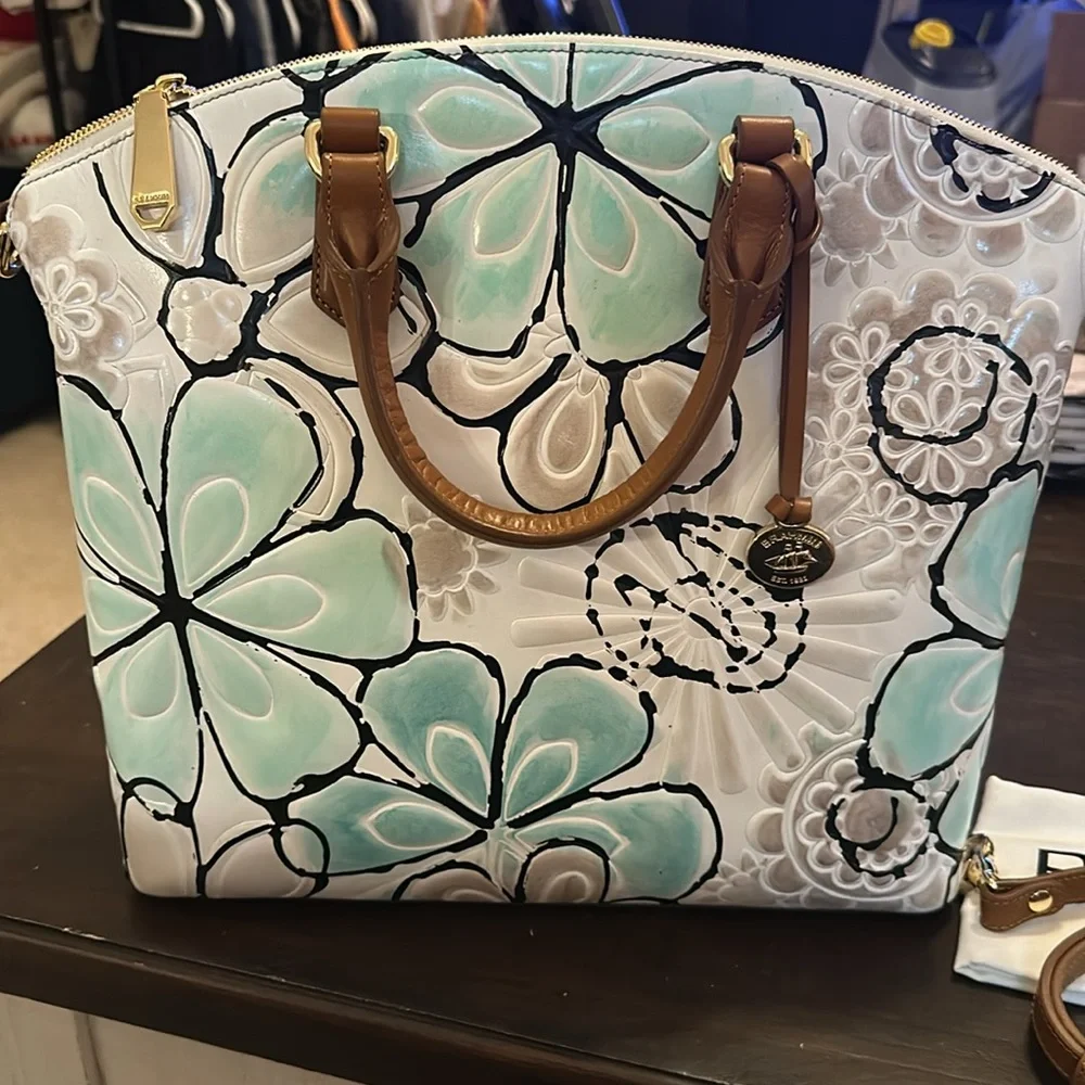 Brahmin Floral Satchel Turquoise Kelson with Matching Suri wallet - Picture 8 of 14